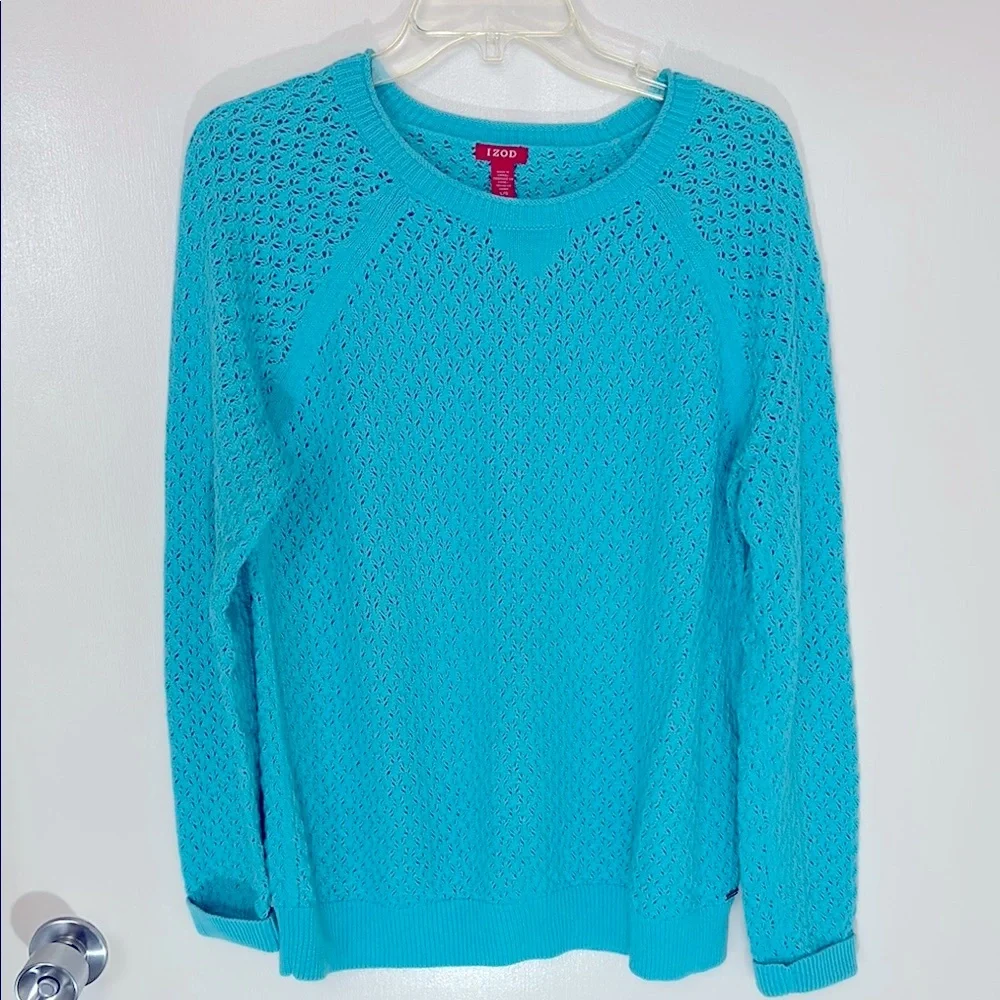Izod Women's Turquoise Blue crewneck cotton weave Sweater, size L
